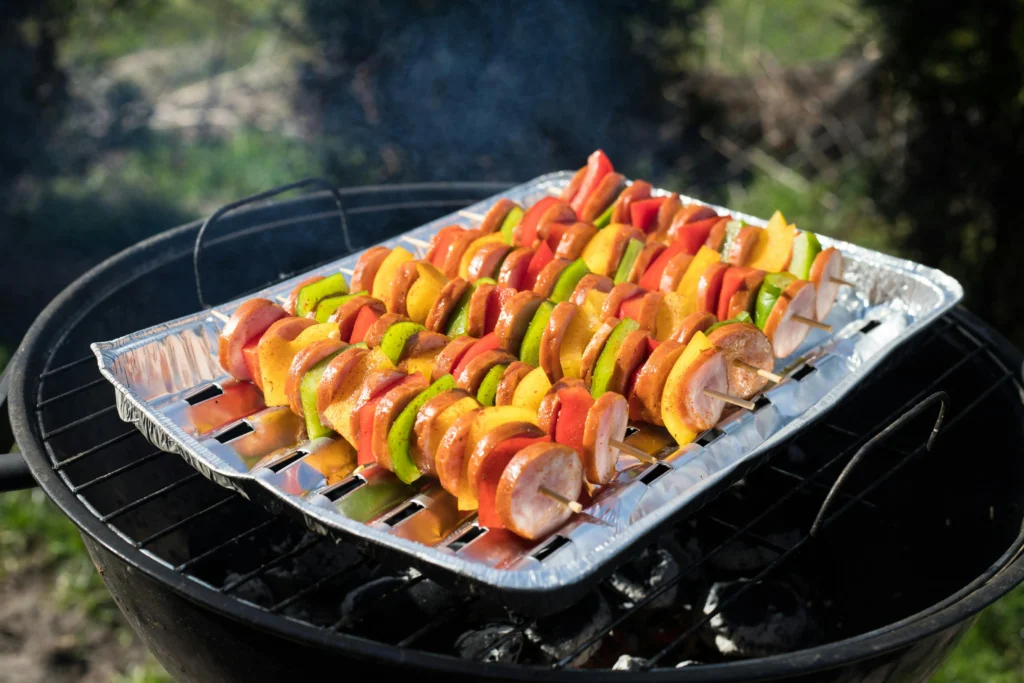 Grilled Veggie Skewers with colorful, marinated vegetables, ideal for a healthy vegetarian street food meal.