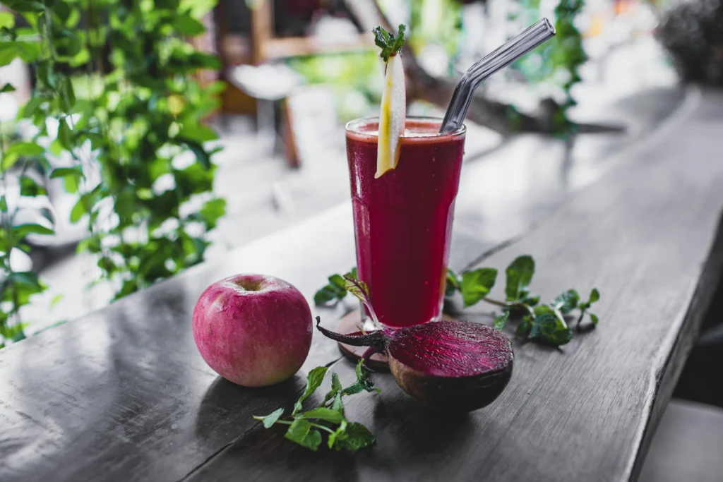 Fresh Fruit & Mint Lassi, a refreshing and healthy beverage to complement your vegetarian street food feast.